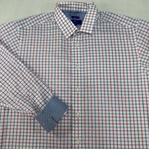 Egara Shirt Mens XL White Check Non Iron Slim Fit Stretch Dress Long Sleeve